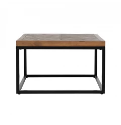 30" Brown And Black Solid Wood And Iron Square Distressed Coffee Table