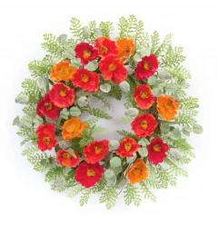 19" Red Orange Artificial Poppy Wreath