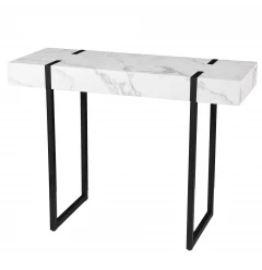 39" White and Black Faux Marble Sled Console Table