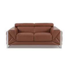 75" Camel And Silver Italian Leather Loveseat