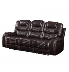 90" Brown Faux Leather Reclining Sofa With Black Legs