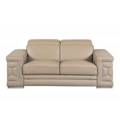 71" Beige And Silver Genuine Leather Love Seat
