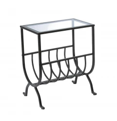 18" Clear And Black Glass Trestle Console Table With Storage