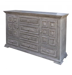 69" Gray Solid Wood Six Drawer Triple Dresser
