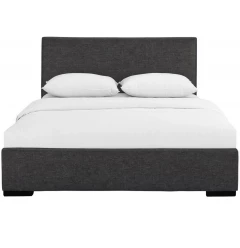 Gray Solid and Manufactured Wood Queen Upholstered Polyester Blend Bed Frame