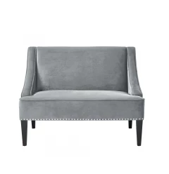 45" Gray And Brown Upholstered Velvet Bench