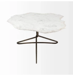 33" White And Gold Genuine Marble And Iron Free Form Coffee Table