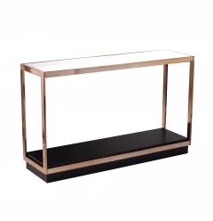 48" Clear and Champagne Glass Floor Shelf Console Table With Shelves