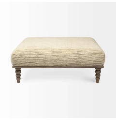 42" Cream And Brown Upholstered Cotton Blend Bench