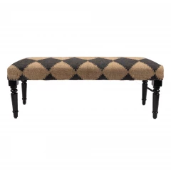 47" Tan And Black Black Leg Checkered Upholstered Bench