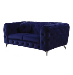 72" Blue And Silver Velvet Loveseat