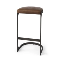 35" Medium Brown Iron Backless Bar Chair