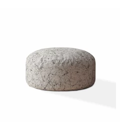 24" Beige Cotton Round Abstract Pouf Ottoman