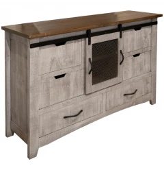 62" Light Gray Solid Wood Six Drawer Triple Dresser
