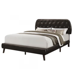 Tufted Brown Standard Bed Upholstered With Headboard