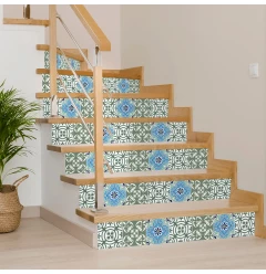 5" X 5" Sage And Aqua Floral Peel And Stick Removable Tiles