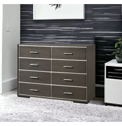 57" Gray Solid and Manufactured Wood Eight Drawer Double Dresser