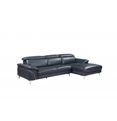 Navy Blue Italian Leather L Shaped Two Piece Sofa and Chaise Sectional