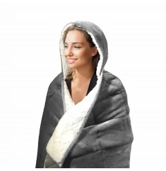 Grey Deluxe Hooded Weighted Velvet Throw Blanket