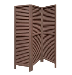 Stylish Three Panel Washed Brown Shutter Divider Screen