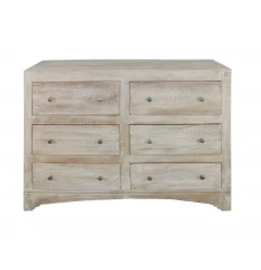 60" Brown Solid Wood Six Drawer Double Dresser