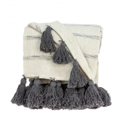 Off White Woven Cotton Solid Color Reversable Throw