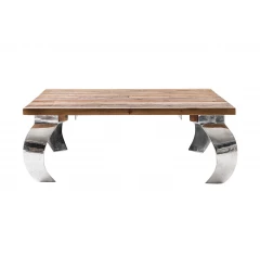 39" Natural And Silver Metallic Reclaimed Wood And Aluminum Square Coffee Table