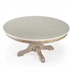38" Beige And Off White Genuine Marble Round Distressed Coffee Table