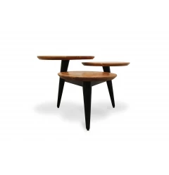 35" Black And Natural Brown Solid Wood Round Distressed Coffee Table