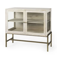38" White Solid Wood Sideboard with Two Glass Doors