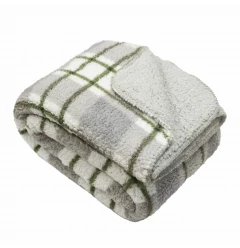 Grey Olive Reverse and White Printed Sherpa and Sherpa Throw Blanket