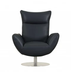 43" Navy Contemporary Leather Lounge Chair