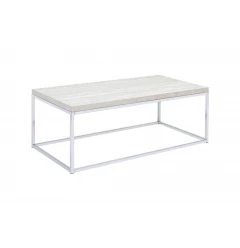 48" Chrome And White Oak Manufactured Wood And Metal Rectangular Coffee Table