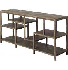 66" Brown Solid Wood Console Table With Shelves