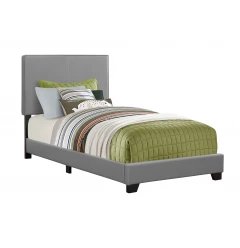 Solid Wood Twin Gray Upholstered Faux Leather Bed