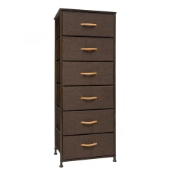 18" Brown Steel and Fabric Six Drawer Chest