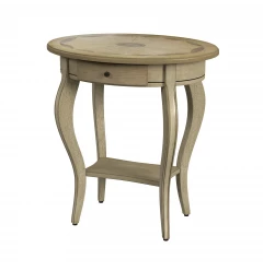 26" Beige Manufactured Wood Oval End Table With Drawer And Shelf
