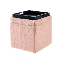 18" Blush Faux Fur And Black Storage