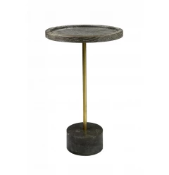 20" Black And Brown Solid Wood And Marble Round End Table