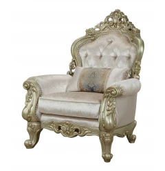 40" White And Pearl Fabric Damask Tufted Chesterfield Chair