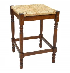 29" Natural And Chestnut Solid Wood Backless Bar Height Bar Chair