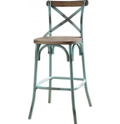 21" Brown And Sky Blue Iron Bar Chair
