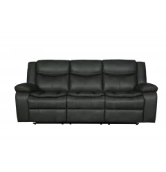 86" Gray And Black Italian Leather Sofa