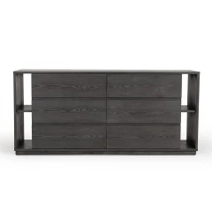 63" Grey Solid Wood Six Drawer Double Dresser