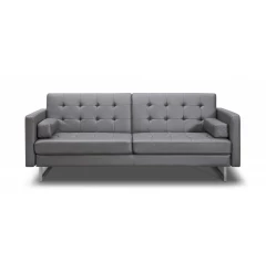 Gray faux leather silver sofa with comfortable studio couch design and wooden elements