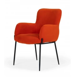 Orange And Black Upholstered Fabric Dining Arm Chair