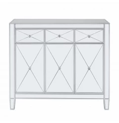40" Silver Glass Three Drawer Sideboard with Three Doors