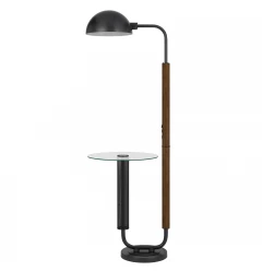 63" Brown Tray Table Floor Lamp With Bronze Transparent Glass Dome Shade