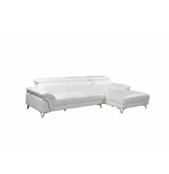 White Italian Leather L Shaped Two Piece Sofa and Chaise Sectional