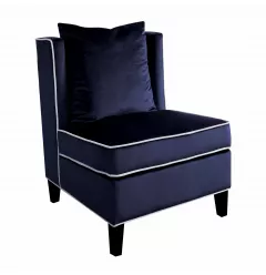 29" Dark Blue And Black Velvet Slipper Chair